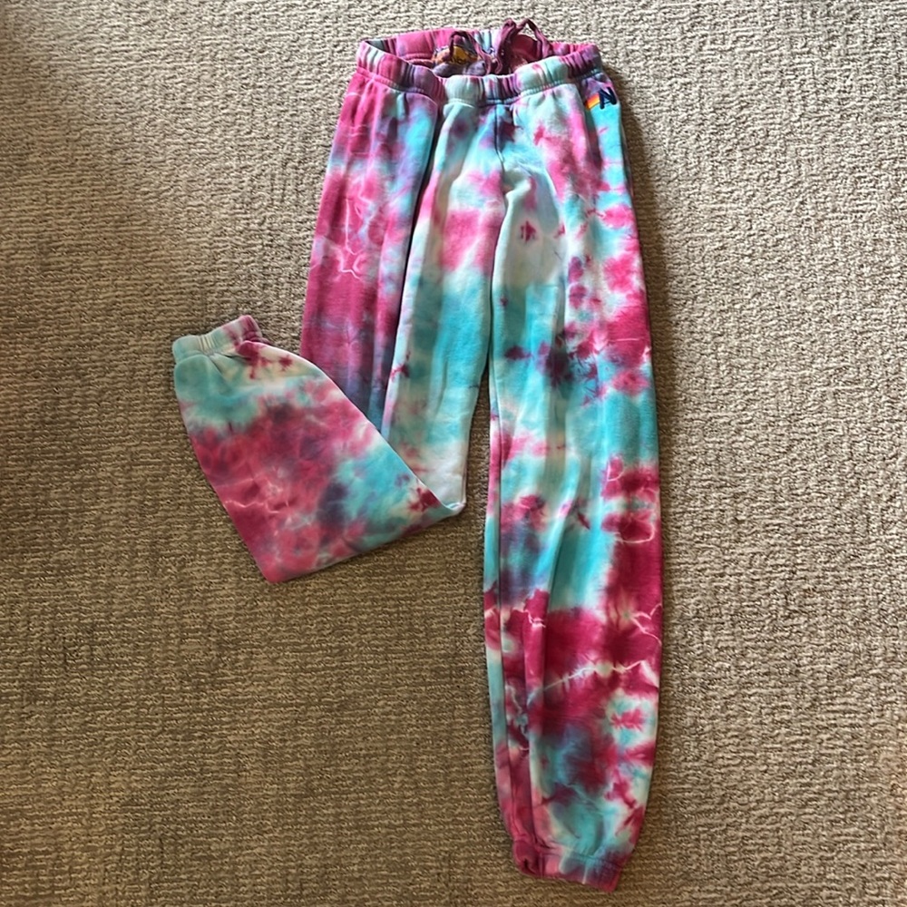 Aviator Nation Pink & Aqua Tie-Dye Track Pants